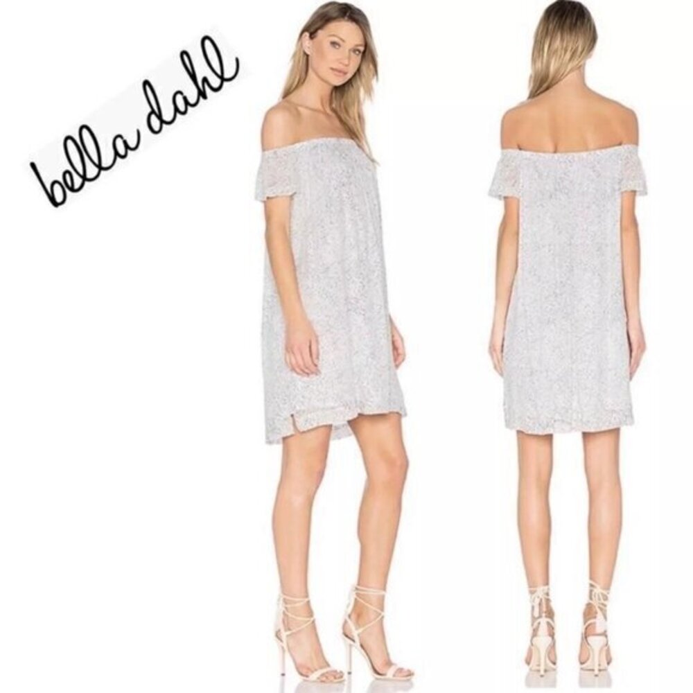 Anthropologie Bella Dahl Dress XS Off Shoulder White Gray Speckled Mini